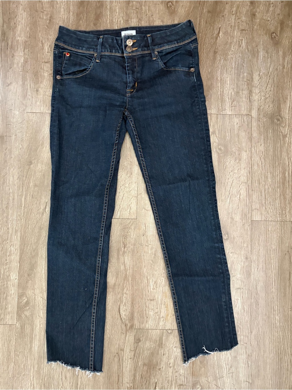 Made in USA Hudson Collin Skinny Supermodel Dark Wash Flap Pocket Raw Hem Jean